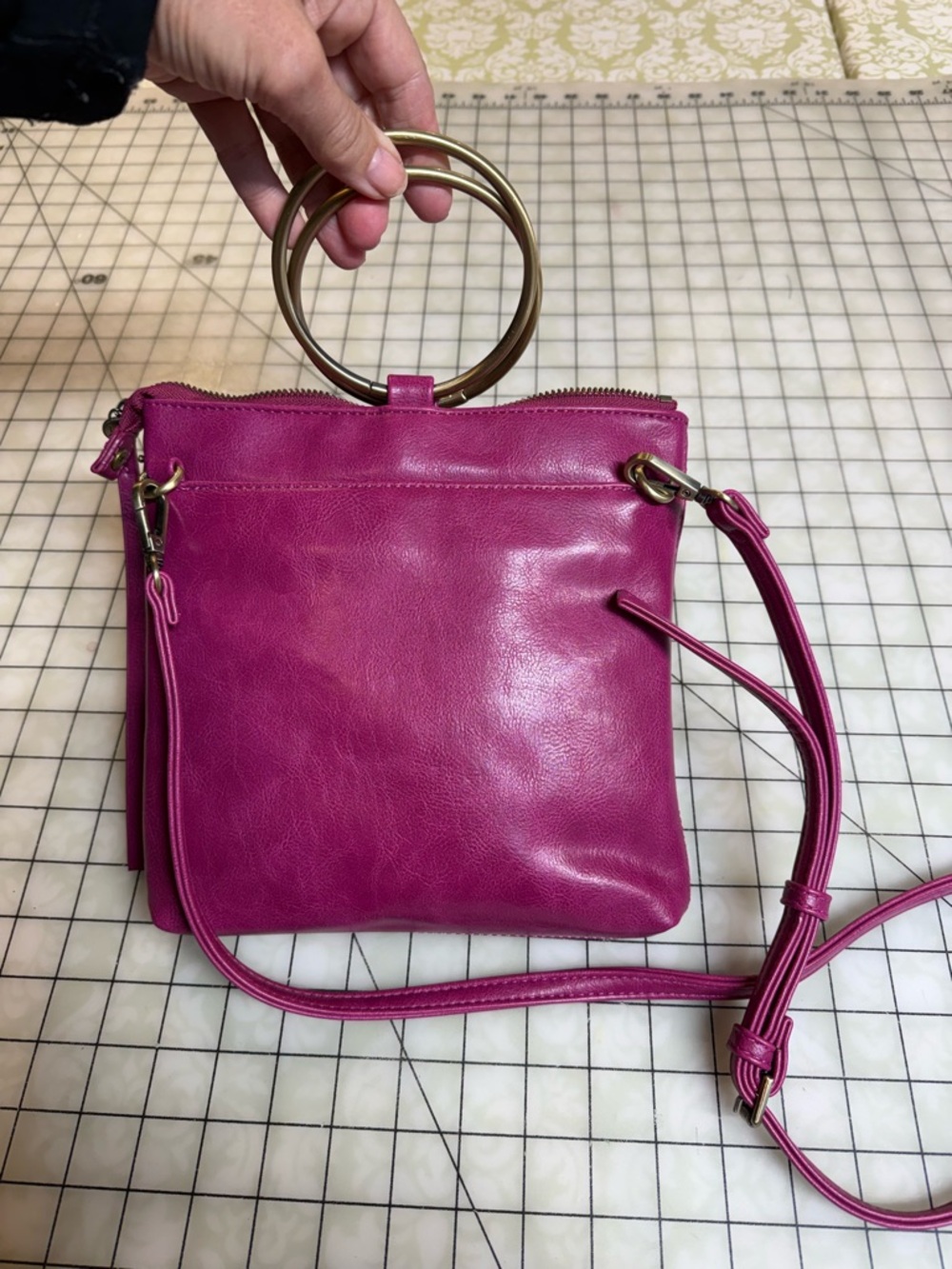 Fuchsia Ring-Handle Crossbody Bag - Unbranded